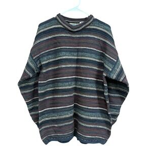 Natural Threads Striped 100% Wool Knit Sweater Crew Neck Multicolor Vintage M/M‎